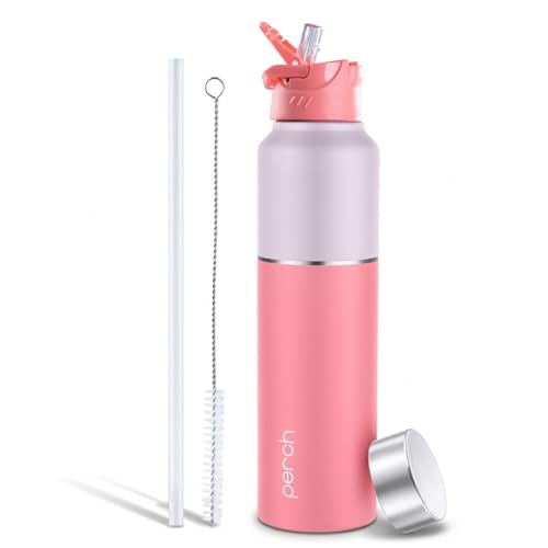 Image of Perch Magic Stainless Steel Water Bottle 1 Ltr | ISI Certified | Single Wall Fridge Bottle | Dual Cap & Straw Cleaner | BPA Free | for Travel, Gym, School & Home | Pink | Crafted by Pexpo