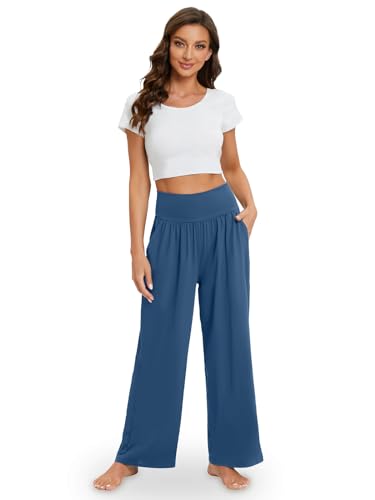 Image of Gracyoga Wide Leg Yoga Pants for Women Casual Loose Cozy Sweatpants High Waisted Lounge Pajama Flowy Pants With Pockets