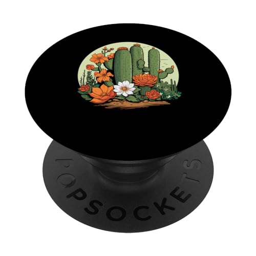 Saguaro Cactus Lover Gardening Succulent Art for Men Women PopSockets Swappable PopGrip, Black