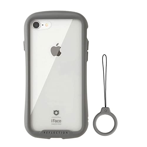 iFace Reflection iPhone SE 第3世代 用 ケース 強化ガラス iPhone SE 第2世代 クリアケース iPhone8/7 ケース ストラップ セット(グレー)【透明 耐衝撃 米国MIL規格取得 ストラップホール シリコン リン