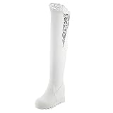 overknee stiefel keilabsatz overknees stiefel spitze MISSUIT Damen Schlupfstiefel Keilabsatz Overknee Stiefel mit Spitze High Heels Stiefel Plateau Chunky Boots(Weiß,41)