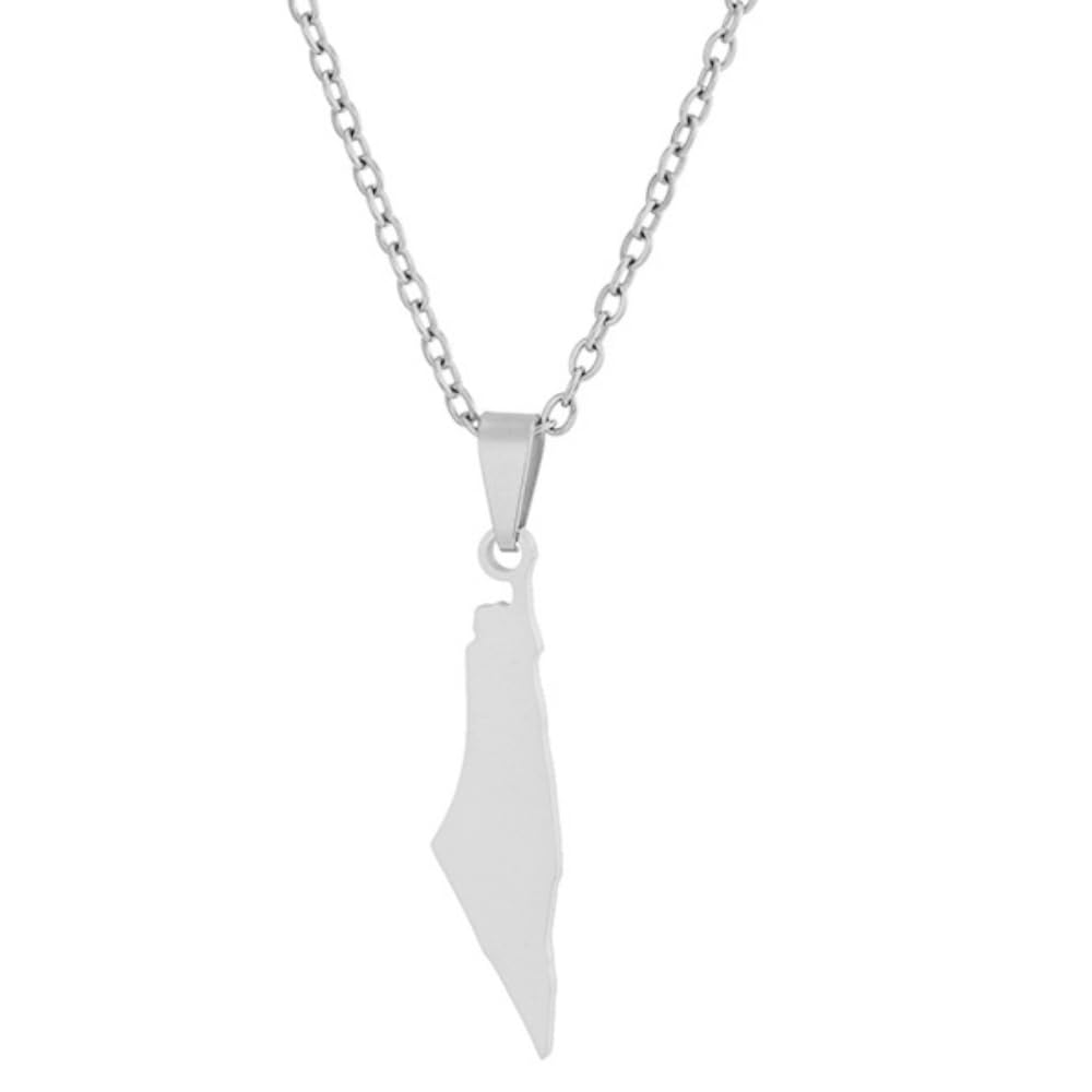 Palestine Map Necklace Stainless Steel Country Flag Pendant for Women Men Middle East Arabic Nation Jewelry Gifts