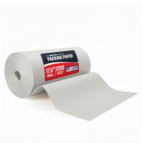 Bryco Goods Large Newsprint Packing Paper Roll - 1000'L x 18”W (700 Sheets 17” Long Equivalent) - USA Made - Newspaper Paper - Packaging, Storage,