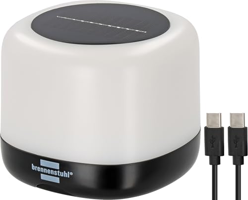 Brennenstuhl Akku Solar LED Outdoor Leuchte GL 400 AS (Campinglampe IP44 mit 400lm, bis zu 45h Leuchtdauer, 3 Schaltstufen, austauschbarer Akku 18650, Powerbank, USB C Ladekabel)