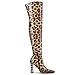 Aachcol Womens Patent Leather Fashion Over The Knee High Boots Chunky Block High Heel Thigh High Boots Pointed Toe Zipper Sexy High Heel Long Boots Brown Leopard 13 M US