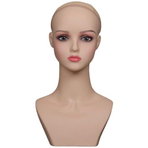 Cabeza de maniquí de maquillaje rosa con base estable para colocar pelucas 2