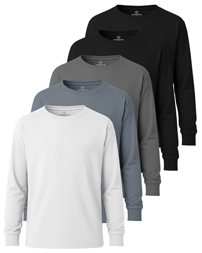 Image of 5 Pack Boys' Cotton Long Sleeve Jersey T Shirts Kids School Youth Tees | Available In US Sizes 4 To 18, Athletic Teen Crew Neck Tops, Breathable, Soft, Classic Fit, Active, Sports, Play, Casual