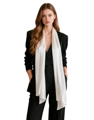 LA FERANI Damen Seidenschal 100% Seide Halstuch Seidentuch 180x90cm Uni Farbe für Anzug formelle Anlässe Stola Business Style Geschenk für Sie (Weiss)