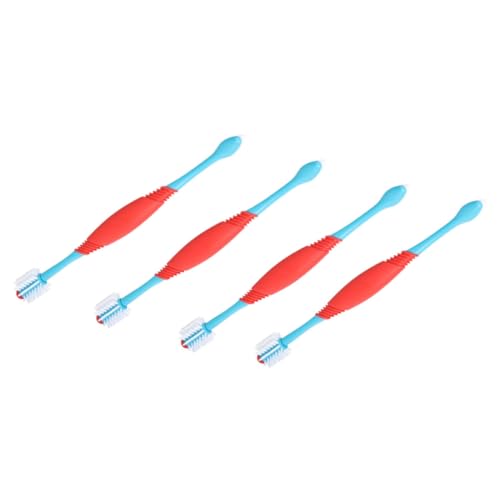 COLLBATH 4個持ちやすいデザイン 犬用歯ブラシ ペットの歯磨きツール 柔軟な先端 小型ペット向け 歯クリーナー 手持ち式