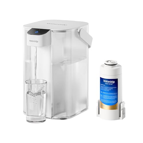 Waterdrop Water Filter Jug, Electric Rechargeable Water Purifier, 200-Gallon Countertop Water Dispenser, NSF/ANSI 401&53&42&372, Reduce PFAS, Lead, Chlorine, 3.6L, White, with 1 Filter