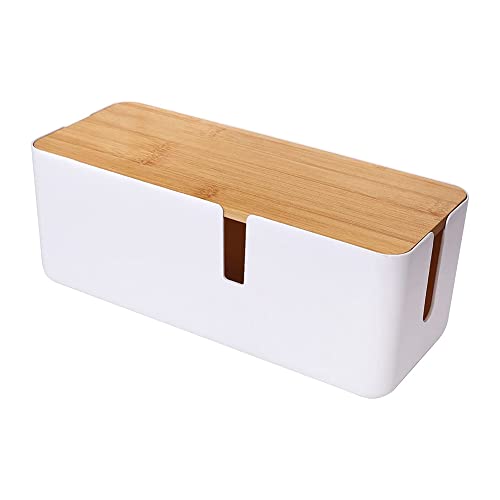 Surluoen Caja de DistribucióN de Cables con Tapa de Bambú Caja Organizadora de Cables PequeñA para Protector de SobretensióN de Banda de AlimentacióN de Cable de ExtensióN ()