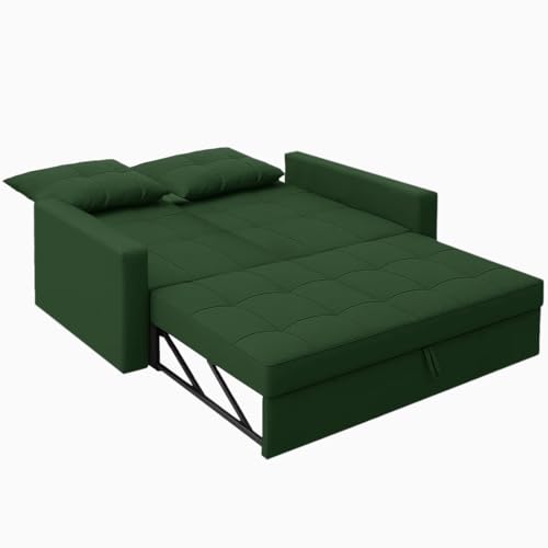 Image of CASASTYLE Trissa 2 Seater Pull-Out Premium Fabric Sofa Cum Bed Sofa Set for Living Room (Green Fabric)