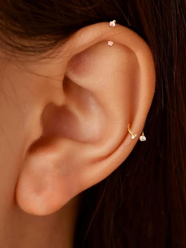 Oveta 18G Gold Flat Back Studs Earrings for Tragus Cartilage Piercing Jewelry, Surgical Steel Horseshoe Nose Rings 7/8mm by Oveta - Used condition - Image 10