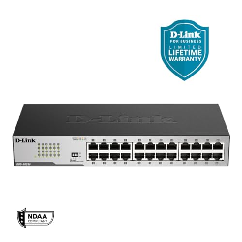 Image of D-Link DGS-1024D, Ethernet Switch, 24 Port Gigabit Unmanaged Fanless Network Hub Desktop or Rack Mountable, Black
