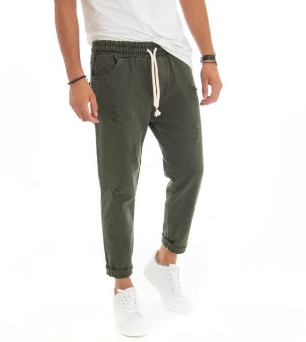Pantalone Coulisse in vita Giosal Pantalone Uomo Jeans Tinta Unita Rotture Elastico Coulisse (IT, Testo, XL, Regular, Regular, Verde)