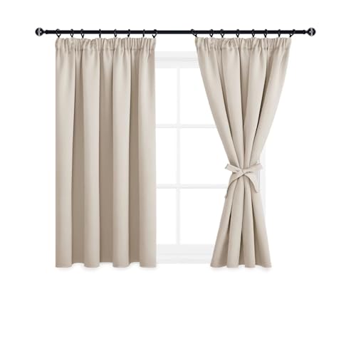 DWCN Blackout Curtains for Bedroom Thermal Insulated Curtain with Tiebacks Pencil Pleat Window Curtains for Living Room 46 x 54 inch Length