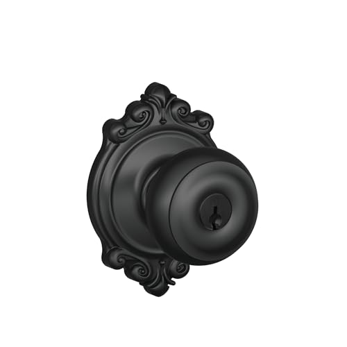 Image of SCHLAGE F51A GEO 622 BRK Georgian Knob with Brookshire Trim Keyed Entry Lock, Matte Black