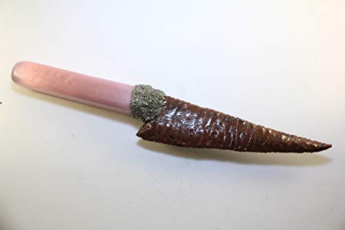 12-1/4" Long Mahogany Obsidian Knife Blade Gem Point Flint Knapped/Knapping Wiccan WAND With Crushed Pyrite Hafted On PINK FIBER OPTIC GLASS Handle