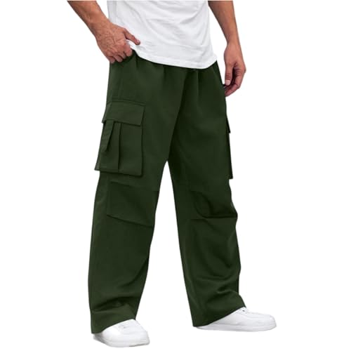 Baggy Cargo Pants Men Pull On Drawstring Elastic Waist Hiking Pants Big and Tall Mencomfy Cargo Pants with Pockets
