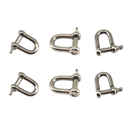 D-Ring Shackle Locks Stainless Steel for Heavy Duty Rigging,Clasp Bracelet, U Lock Wire Rope Fastener,M6 6pcs/Set