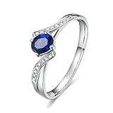 Beydodo Anillos de compromiso de oro blanco de 18 quilates, anillo de compromiso para mujer con zafiro azul ovalado y diamante, talla M 1/2