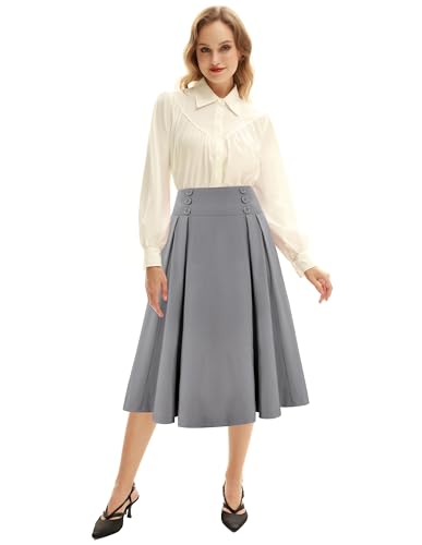 Image of Belle Poque Women's Midi Pleated A-Line Skirts Pockets