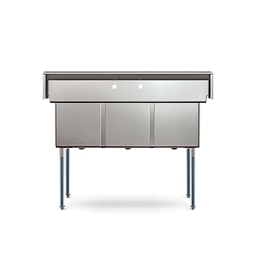 Image of KoolMore 51 in. Three Compartment 18-Gauge Stainless-Steel NSF Commercial Kitchen Sink, Bowl Size 15x15x14, with Three Basins and Pre-Drilled Faucet Holes for Restaurants and Cafes (KM-SC151514-N3)