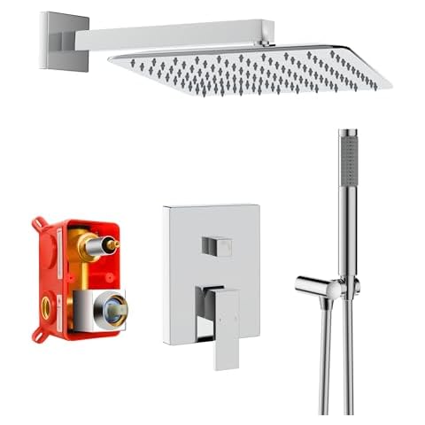 TISTAYA Waterfall Shower Faucet Set, 10'' Rain Shower System Wall Mounted, Heavy Water Flow Shower Head and Handle Set (Body Valve Included) Cover
