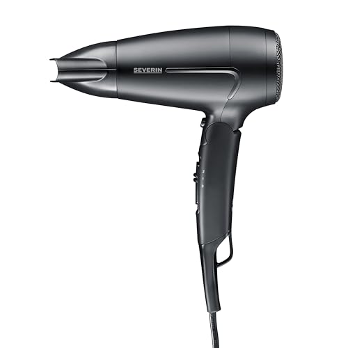 Severin Seche cheveux de voyage, Sèche cheveux avec poignée pliable et concentrateur amovible, double intensité : 110/220 V, sèche-cheveux compact 1 600 W, Noir, HT 0159