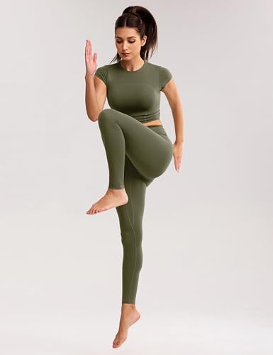 Image of ENERBLOOM Workout Crop Tops for Women Yoga Short Sleeve Mild Support Slim Fit Cropped Athletic Shirts Gym Tee Built in Bra