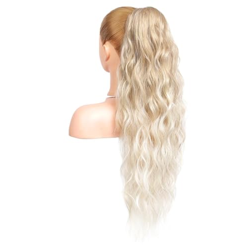 PORSMEER 30 in Long Curly Blonde to Light Blonde Drawstring Ponytail Extension Clip in Hair Extension Fluffy Natural Looking Synthetic Hairpiece for Women Omber Light Blonde - Image 4