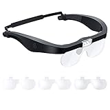 【Lupenbrille mit 4 Wechselobjektiven】Die Lupenbrille wird mit 4 Linsen unterschiedlicher Vergrößerung geliefert, 1.5X/ 2.5X/ 3.5X/ 5X und die Brennweiten beträgt 333mm, 200mm, 142mm, 100mm