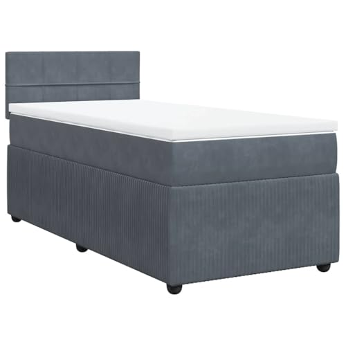 vidaXL Boxspringbett, Einzelbett mit Matratze Matratzenauflage, Bettgestell mit Lattenrost Kopfteil, Polsterbett Bett für Schlafzimmer, Dunkelgrau 90x200cm Samt