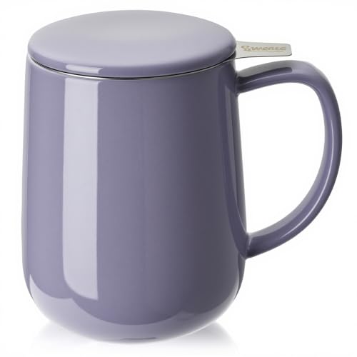 Sweese 20 oz Porcelain Tea Mug with Infuser and Lid, Purple Tea Cup