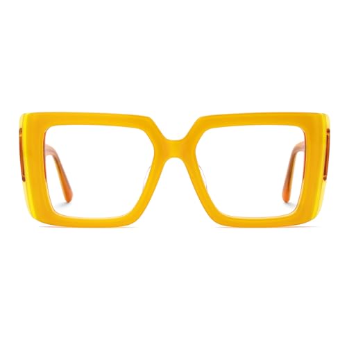 Image of Zeelool Blue Light Blocking Glasses for Women, Rectangle Glasses Frame Eyeglasses with Clear Lenses Anti Eyestrain & UV from Computer /TV /Phone ZJGA838378-01B, Yellow