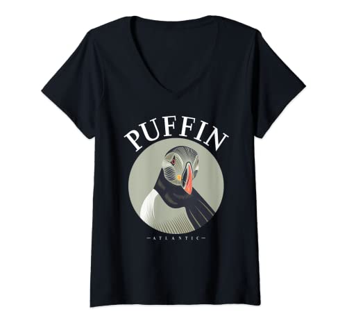 Donna Atlantic puffin Muffin Fratercula arctica Animal Sea Birds Maglietta con Collo a V
