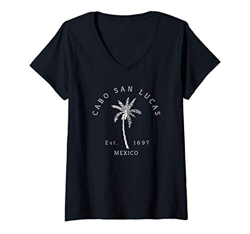 Womens Retro Cool Cabo San Lucas Original Mexico Palm Tree Novelty V-Neck T-Shirt