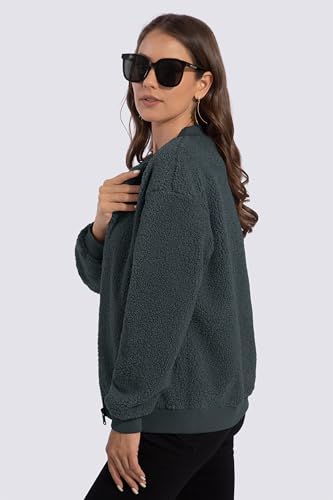 MAGCOMSEN Women's Sherpa Fleece Jacket Long Sleeve Fuzzy Comfy Fall Coat Bomber Zip Up Winter Jackets with Pockets4