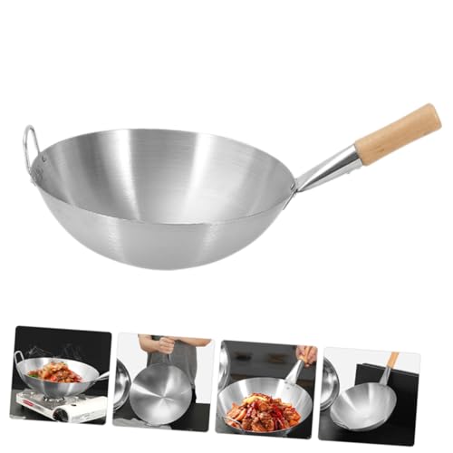 Wok de acero inoxidable con mango de madera miniatura 6