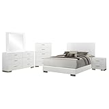 Coaster Home Furnishings Felicity Contemporary 6-Piece Bedroom Set Queen Size Panel Bed Frame 51-inch Headboard White High Gloss 203501Q-S6