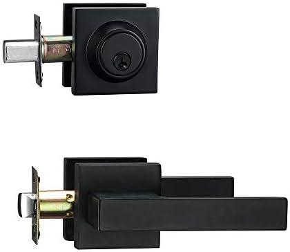 NCSEN Front Door Locksets with Deadbolt, Black Door Handles, Combination Door Lock, Exterior Door Lever (Matte Black)