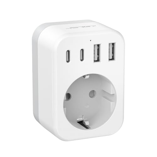 JSVER Adaptateur Prise Japon,5 en 1 Type A Adaptateur Voyage France vers USA/Canada/Chine avec 2 USB A et 2 Type C(17W) Connecteur de Voyage pour USA,...