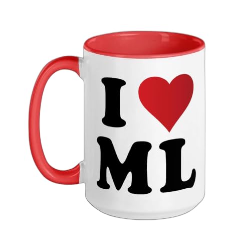 I Heart ML Initials I Love M.L. First And Last Name M L Ceramic Mug, Red/White, 15oz