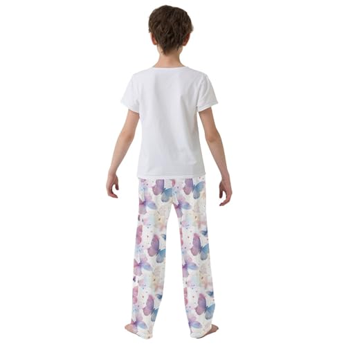 ALAZA Beautiful Butterflies Pink Pajamas Bottoms with Pockets Comfy Pjs Sleepwear Elastic Waistband Pajamas Pants Lounge Pants for 6-14 Years3