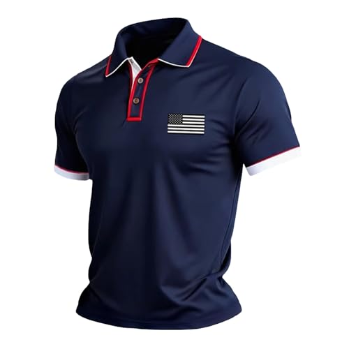HJINGSUN Patriotic Golf Shirts for Men USA American Flag Polo Shirt 4th of July Camo Short Sleeve Business Casual Tops 2026, Za4-Navy, X-Large