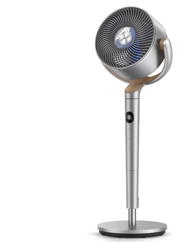 DREO Ventilateur sur Pied Silencieux, Oscillation 120° + 120°, Portée jusqu'à 27 m, Moteur DC, 8 Vitesses, 3 Modes, Télécommande, Hauteur Réglable 89–102 cm, Minuterie 8 h, jusqu'à 20 dB