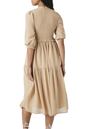 Image of Forever 21 Women's Smocked Chiffon Peasant-Sleeve Dress