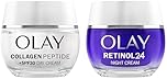 Bundle of Olay Collagen Peptide Face Moisturiser Day Cream SPF 30 50ml + Olay Retinol 24 Night Cream Face Moisturiser 50ml