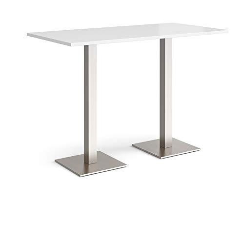 Mr Office Brescia rectangular poseur table with flat square brushed steel base, 1600, White
