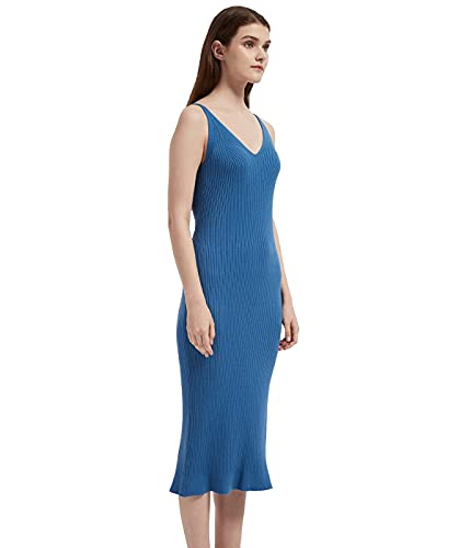 Image of Women's Sleeveless Sweater Dress Knit Slim V Neck Bodycon Midi Stretchable Elasticity Slim Fits